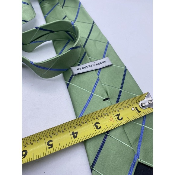 Geoffrey Beene Tie Textured Green Blue Windowpane Check Textured Stripe Wedding - Picture 7 of 7